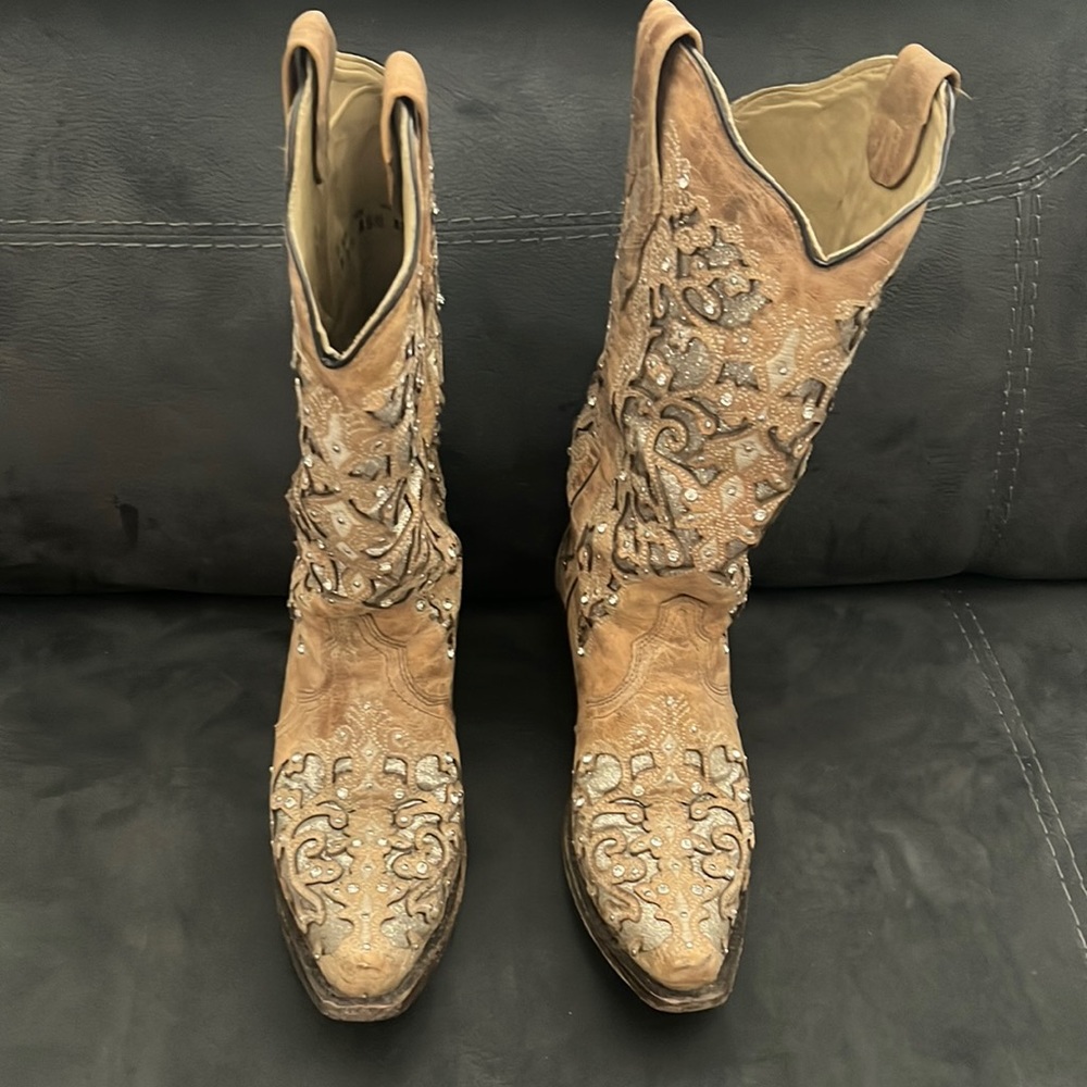 Embellished Tan Heeled Boots